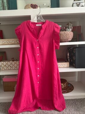 Beautiful NWOT FILIPPA M Linen Fuchsia Button-Front Women’s Midi Dress! One size
